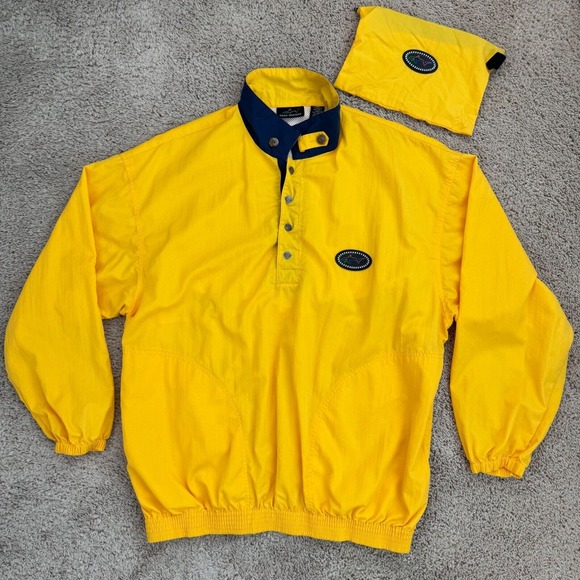 Greg Norman Golf Windbreaker Pullover Mens L Packable Yellow‎ Blue Vented Jacket - Picture 1 of 11